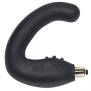 Rocks Off Rude Boy 7 speed vibrator in black with a curved design and gold accent on the base.