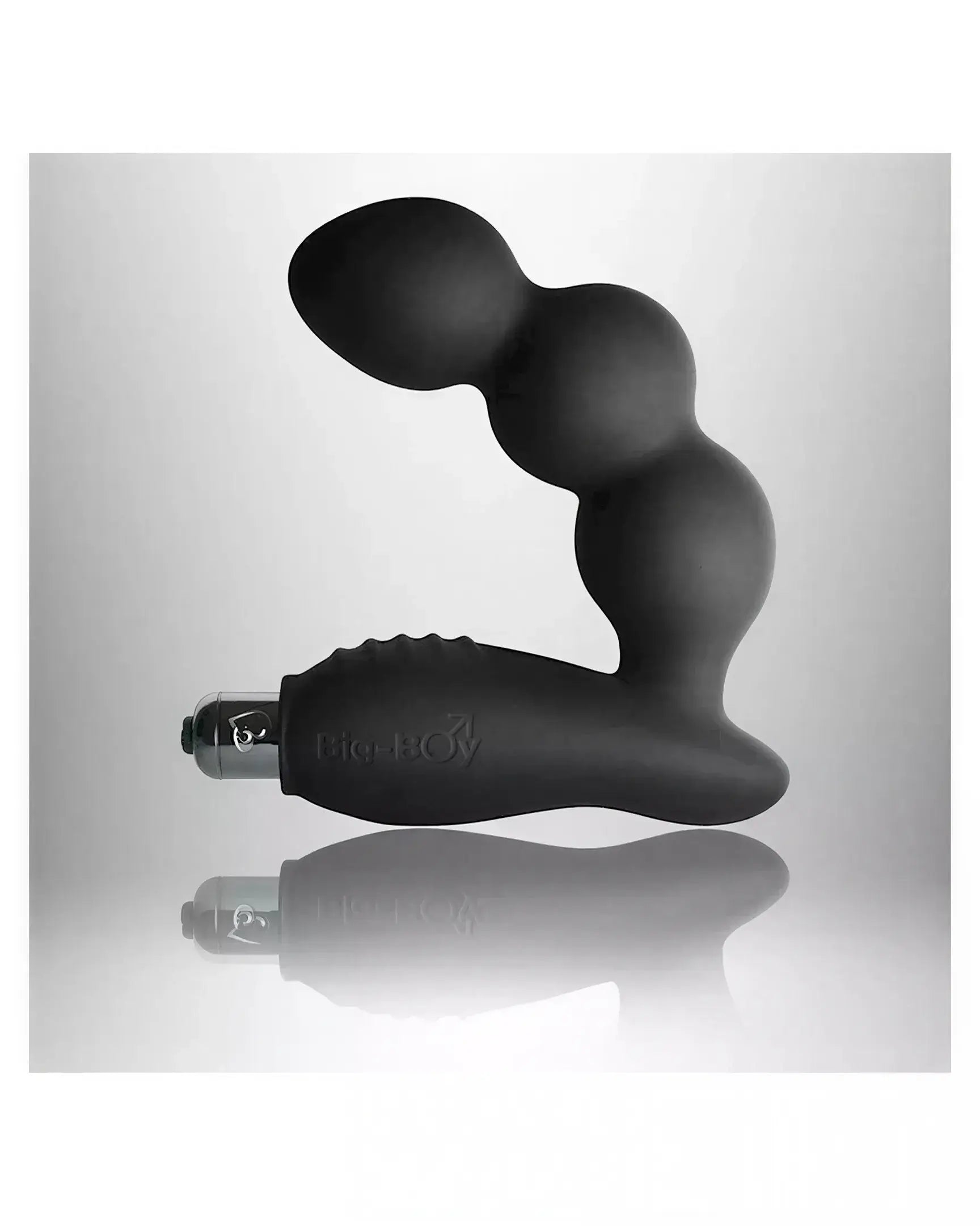 Rocks Off Big Boy prostate massager in black, featuring a curved design with three distinct bulges and a control base.