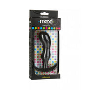 Doc Johnson Mood Naughty Butt Plug in black silicone, displayed in a colorful polka dot packaging.