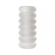 Doc Johnson Mood Ur3 Stroker Thrill in a translucent, ribbed design with a cylindrical shape and smooth texture.
