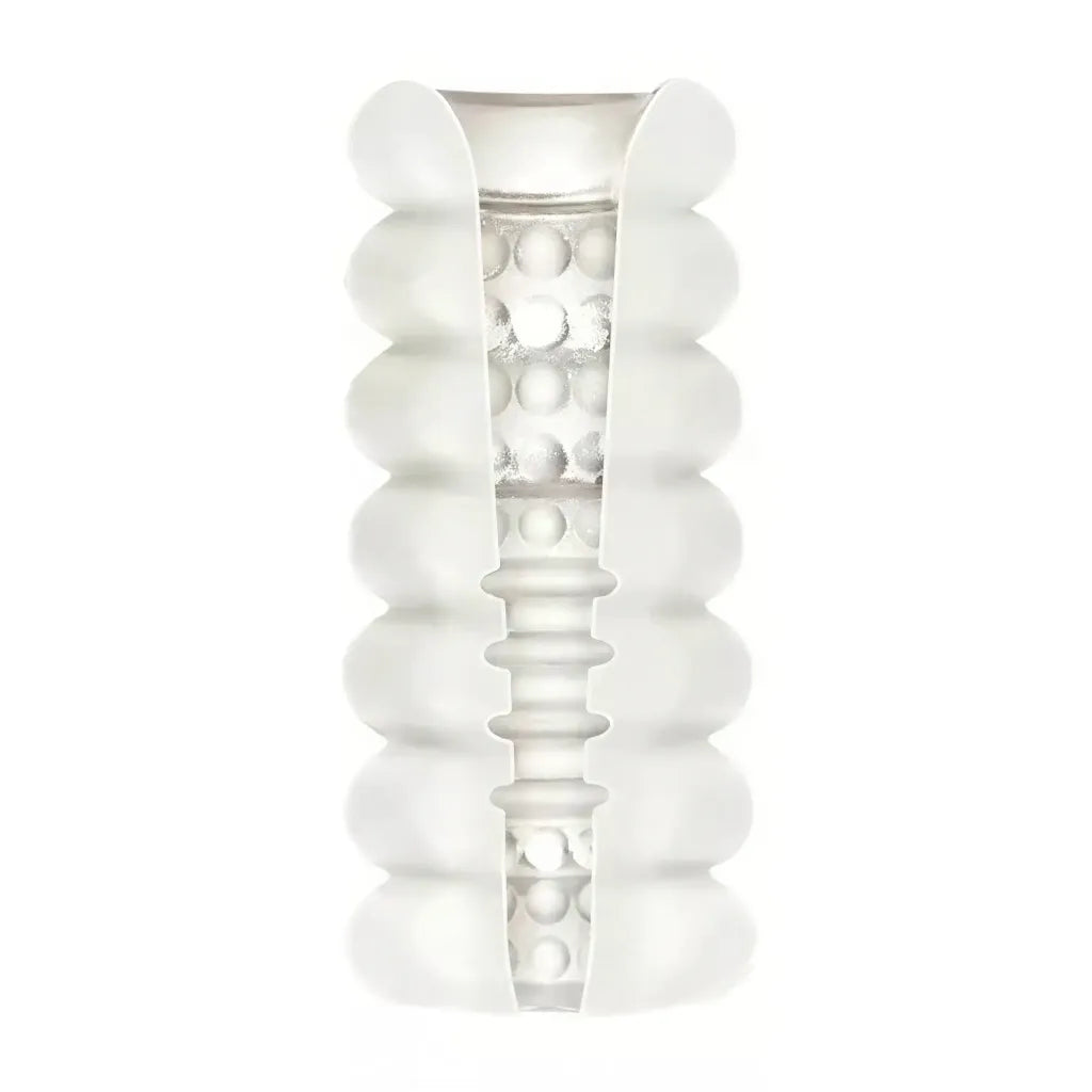 Doc Johnson Mood Ur3 Stroker Thrill in white with textured interior and smooth exterior, designed for enhanced stimulation.