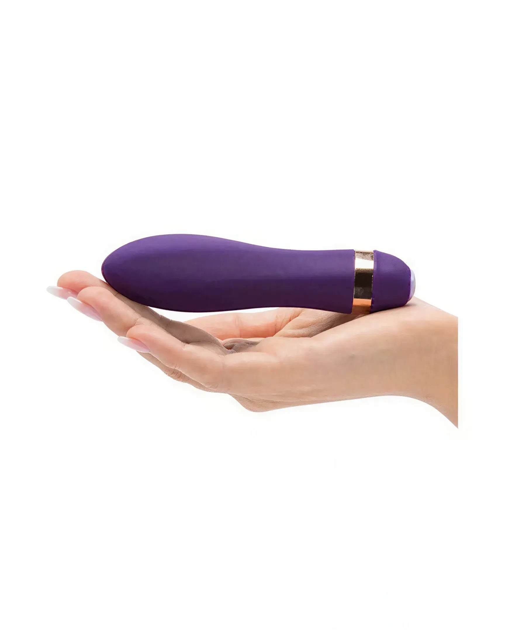 Rocks Off Twister vibrator in purple held in a hand, featuring a sleek design and gold accent.