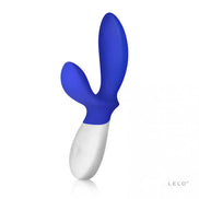 Lelo Loki Wave prostate stimulator in blue and white, featuring a curved design with dual stimulation points.