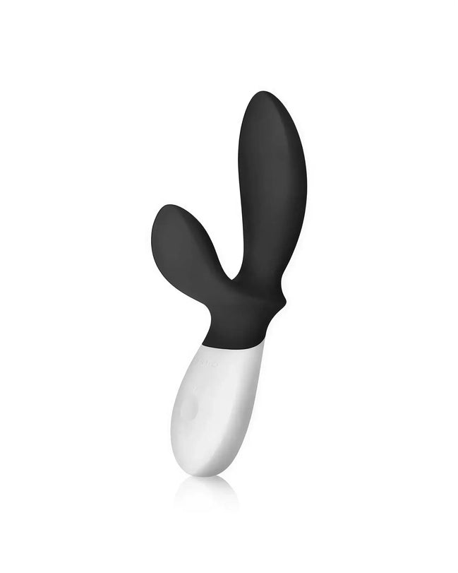 Lelo Loki Wave prostate stimulator in black and white with a curved design and dual stimulation points.