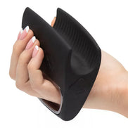 Rocks Off Rise 10 speed vibrator held in a hand, featuring a sleek black design with textured grip.