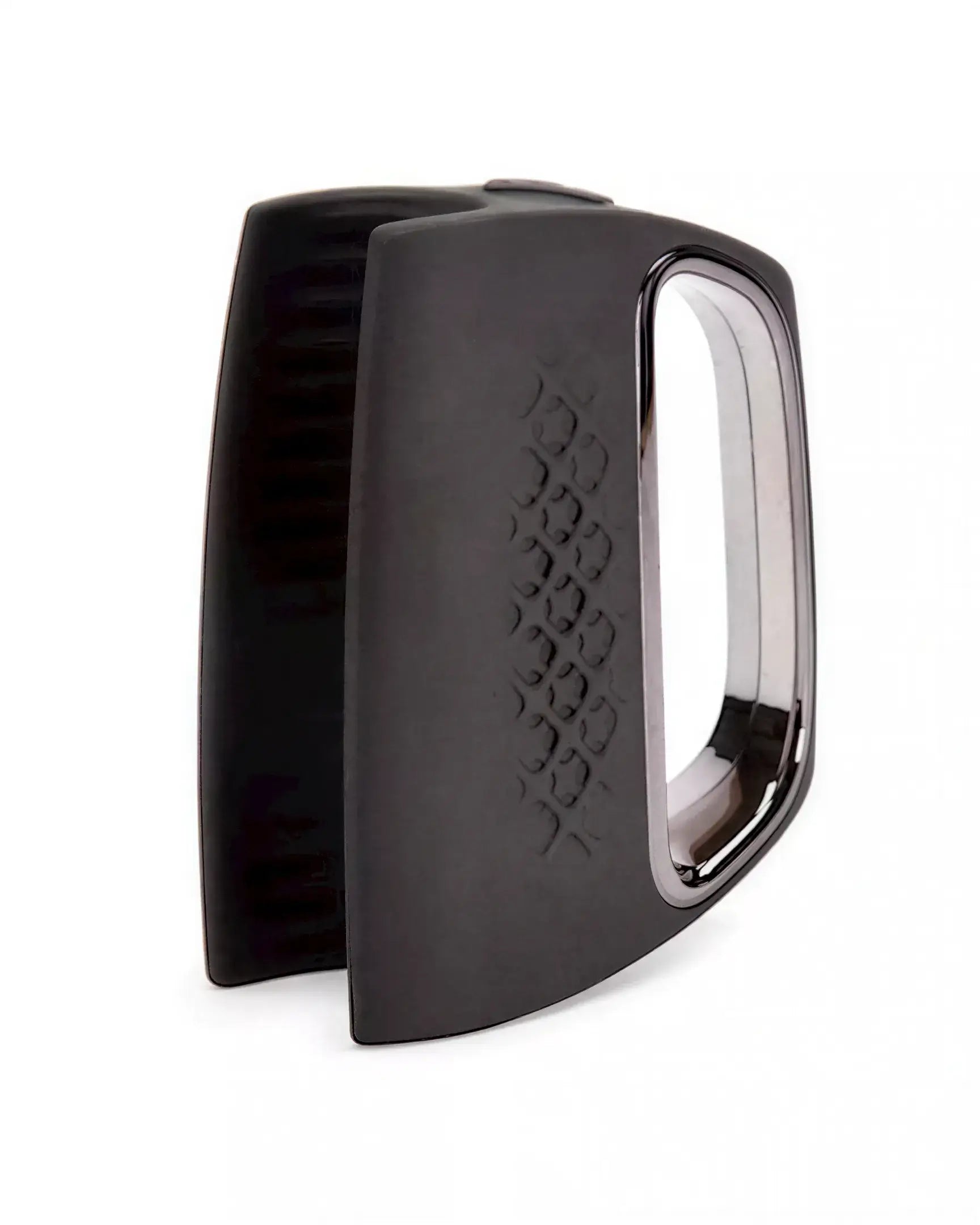 Rocks Off Rise 10 speed vibrator in black with a sleek design and textured grip, angled for ergonomic use.