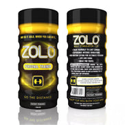 Zolo personal trainer cup featuring a black and gold design with fitness icons and text on both sides.