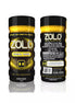 Zolo personal trainer cup featuring a black and gold design with fitness icons and text on both sides.