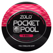 Zolo Pocket Pool Straight Shooter in a round black and pink container, labeled for on-the-go male stimulation.
