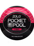 Zolo Pocket Pool Straight Shooter in a round black and pink container, labeled for on-the-go male stimulation.