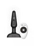B-Vibe Trio Plug in black with a remote control, featuring a tapered design and textured base.