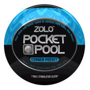 Zolo Pocket Pool corner pocket male stimulator sleeve in black and blue packaging with textured design.
