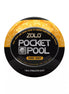 Zolo Pocket Pool Sure Shot male stimulator sleeve in a round container with a black and yellow design.