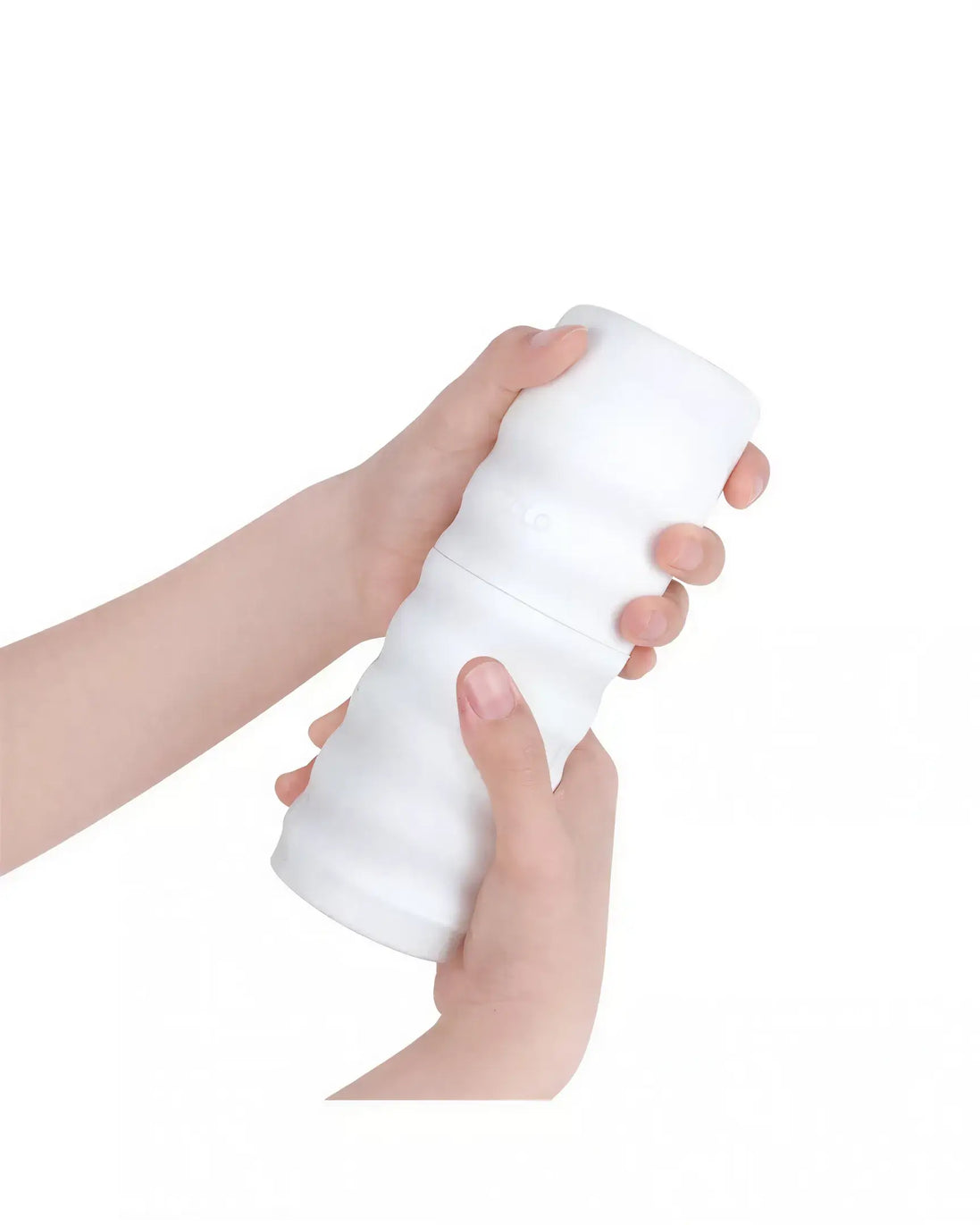 Zolo Twist Anaconda masturbator held in two hands, featuring a textured, white silicone design.