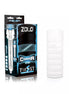 Zolo Twist Cobra masturbator in white with textured design, displayed next to its black packaging featuring blue accents.