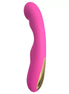 Rhythm Dandiya vibrator in bright pink with a curved design and gold accents, shown from the side.