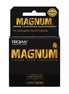 Trojan Magnum condoms 3 pack, featuring a black box with gold text and a logo, labeled for large size and lubrication.