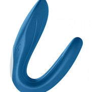 Satisfyer Partner Whale in blue, featuring a curved design with a smooth surface and ergonomic shape.