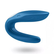 Satisfyer Partner Whale in blue, featuring a curved design and smooth surface for ergonomic use.