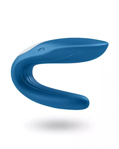 Satisfyer Partner Whale in blue, featuring a curved design and smooth surface for ergonomic use.