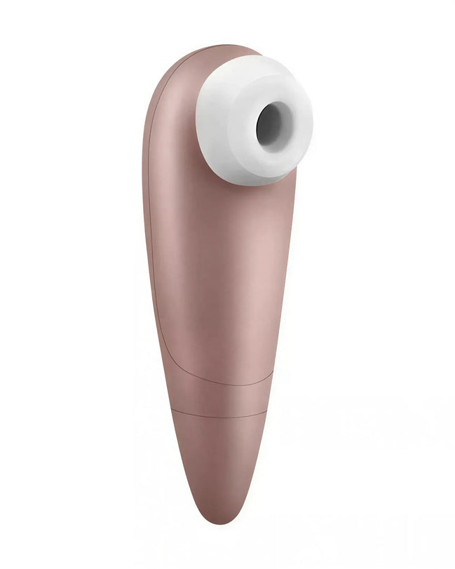 Satisfyer Number One in rose gold with a white silicone tip, designed for targeted stimulation.