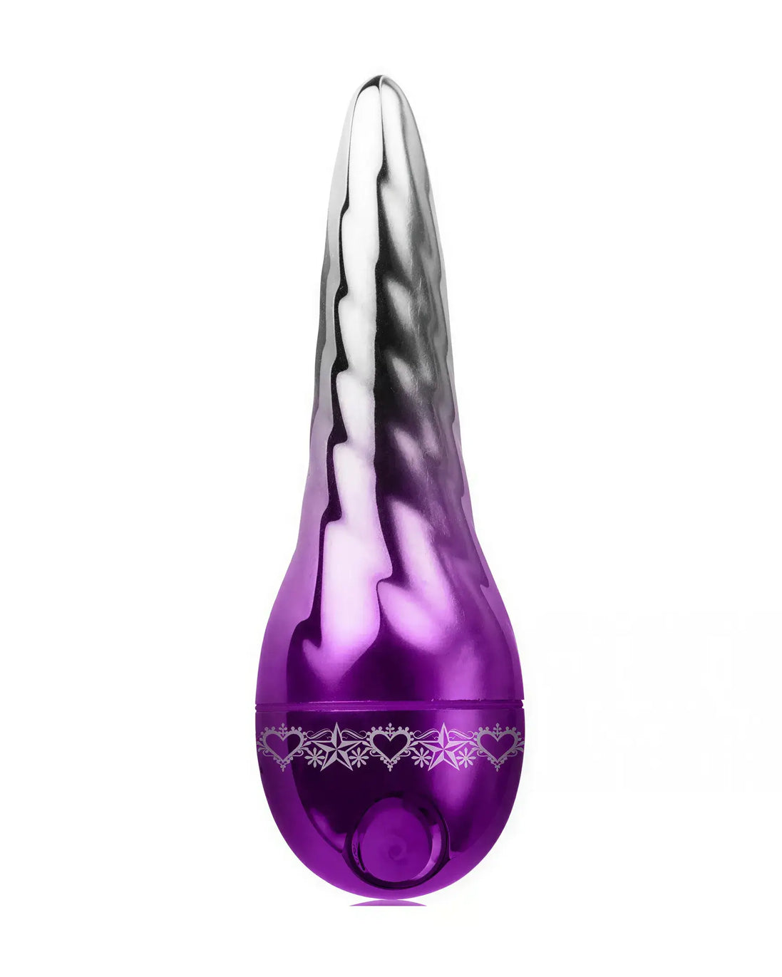 Rocks Off Joycicles vibrator in a sleek purple and silver design with a tapered shape and decorative band.