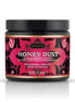 Kama Sutra Honey Dust kissable body powder in Strawberry Dreams, 170g jar with floral design and black lid.