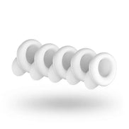 Satisfyer 2 Climax Tips in white, featuring five soft silicone attachments arranged in a row.
