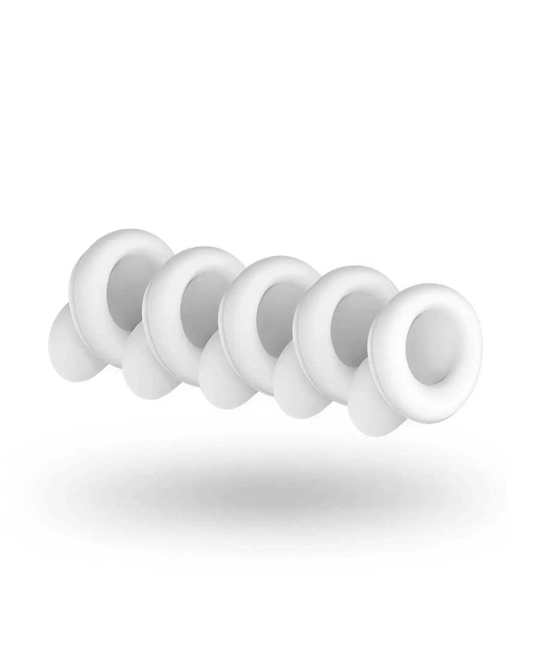 Satisfyer 2 Climax Tips in white, featuring five soft silicone attachments arranged in a row.