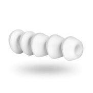 Satisfyer Pro 2 Next Generation climax tips in white, featuring four different silicone attachments arranged in a row.
