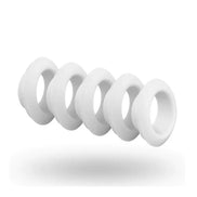 Satisfyer Pro Deluxe Next Generation Climax Tips in white, featuring five soft silicone rings arranged in a row.
