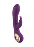 Purple Rhea heating vibrator with a curved design and gold accents, featuring a rabbit ear attachment for stimulation.