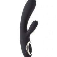 Share Satisfaction Tisa heating vibrator in black silicone with a curved design and silver control button.