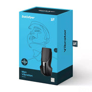 Satisfyer Men vibration masturbator in a blue box featuring a minimalist design and product details on the front.
