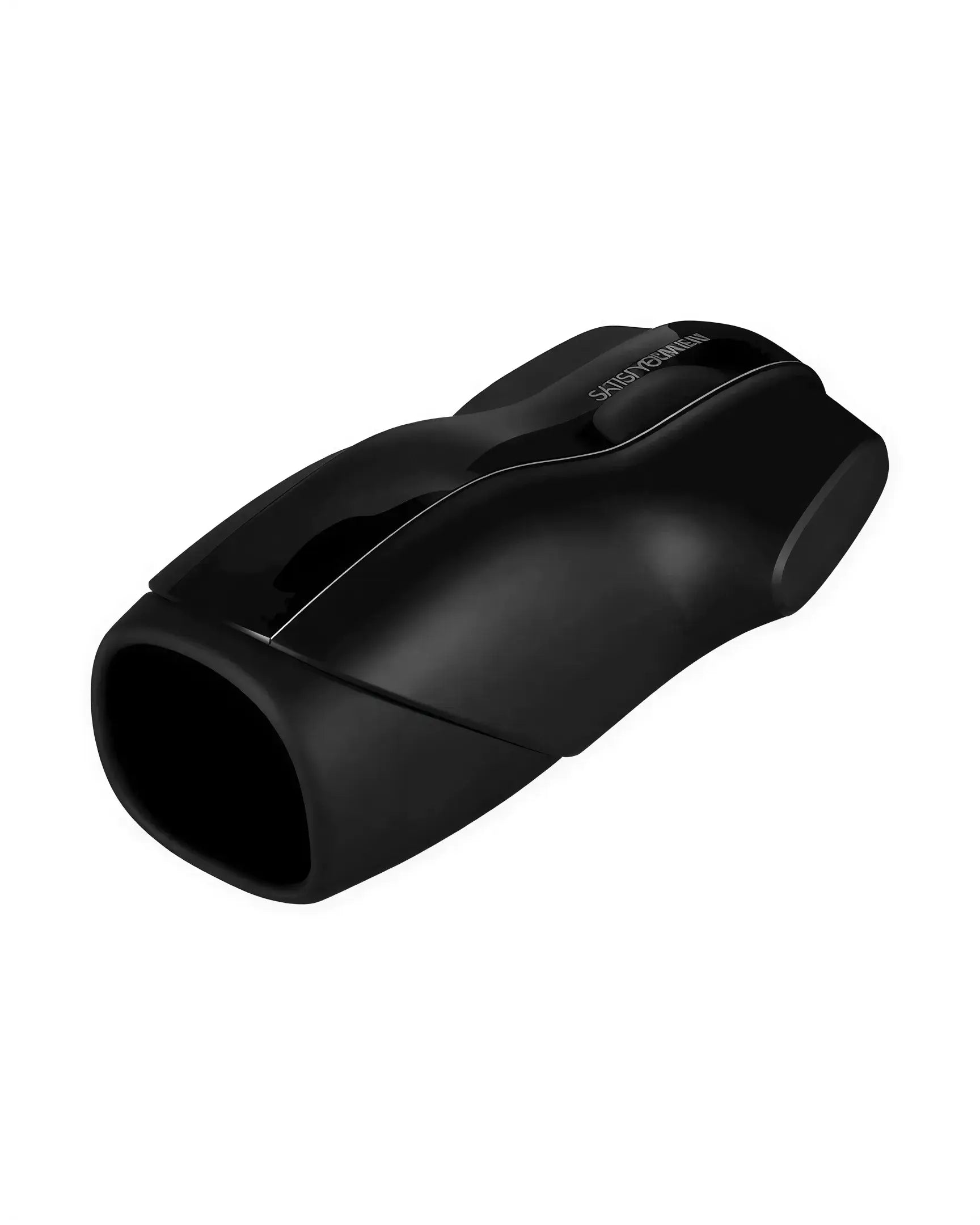 Satisfyer Men vibration masturbator in sleek black design with ergonomic shape and open end for easy use.