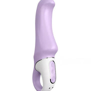 Satisfyer Vibes Charming Smile vibrator in light purple with a curved design and control buttons on the base.