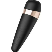 Satisfyer Pro 3 Plus in black with a rose gold accent, featuring control buttons on the side.