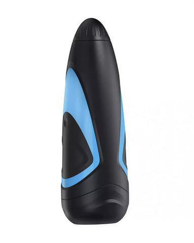 Satisfyer Men One in black and blue, featuring a sleek, ergonomic design with control buttons on the side.