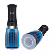 Zolo 360 rotating masturbator in black and blue, featuring a textured sleeve and ergonomic design for enhanced use.
