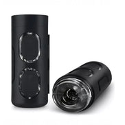 Zolo StrokeMeister masturbator in black, featuring a textured opening and control buttons on the side.