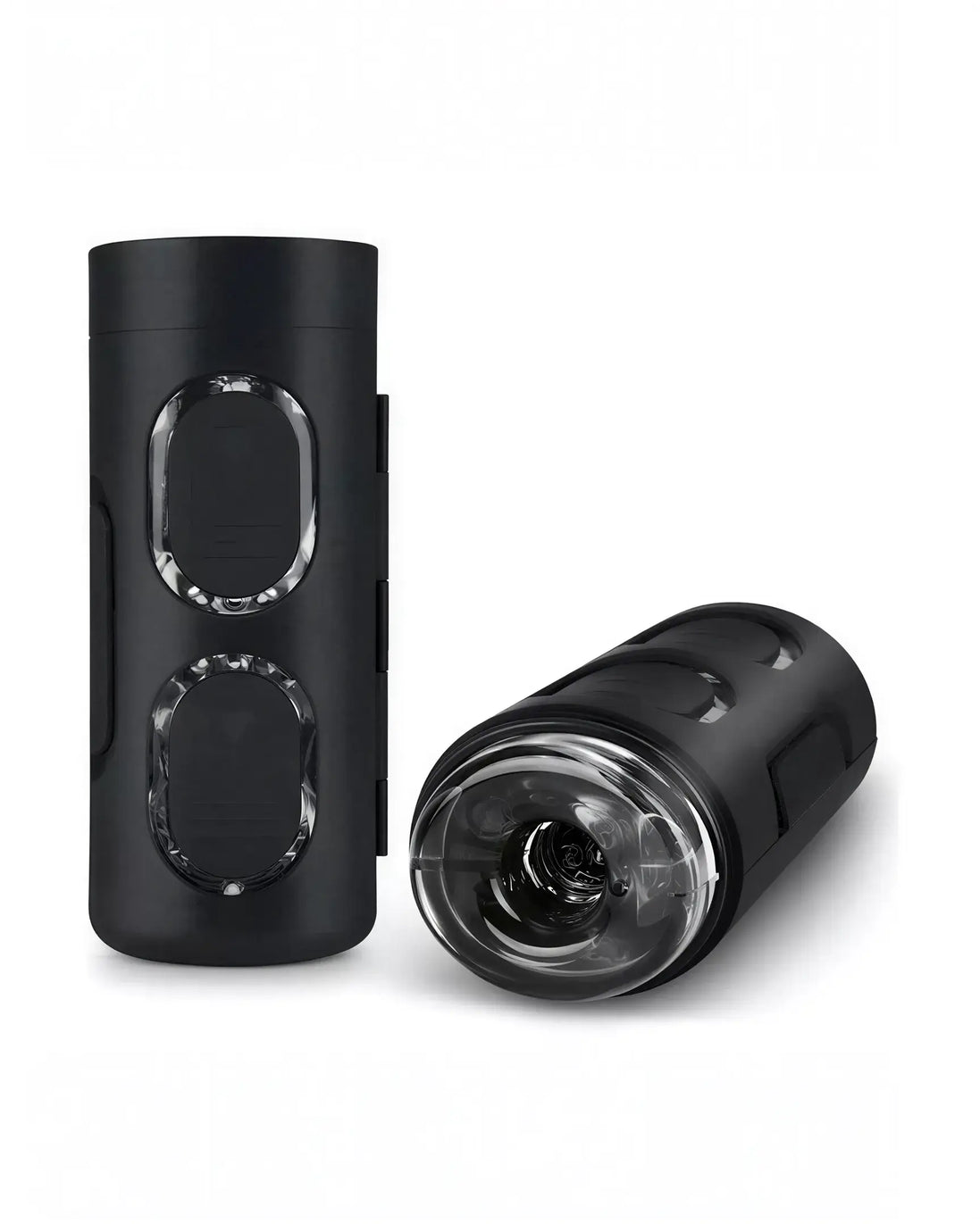 Zolo StrokeMeister masturbator in black, featuring a textured opening and control buttons on the side.