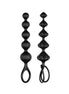 Satisfyer Love Beads in black silicone, featuring two sets of graduated beads with loops for easy handling.