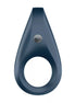 Satisfyer Rocket Ring in navy blue with a circular opening and a silver button on the side.