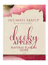 Intimate Earth Cheeky Apples natural flavors glide 3ml foil packaging with apple background and elegant text design.