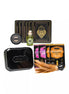 Kama Sutra Weekender Kit Strawberry Dreams with massage oil, cards, and accessories in a black tin container.