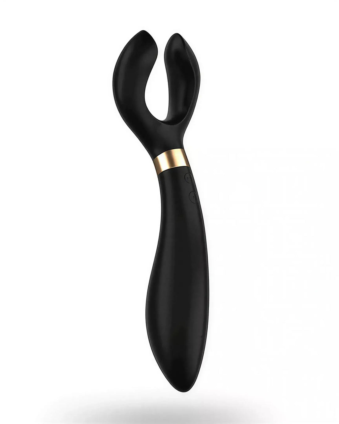 Satisfyer Endless Fun in black with a gold accent, featuring a unique forked design for targeted stimulation.