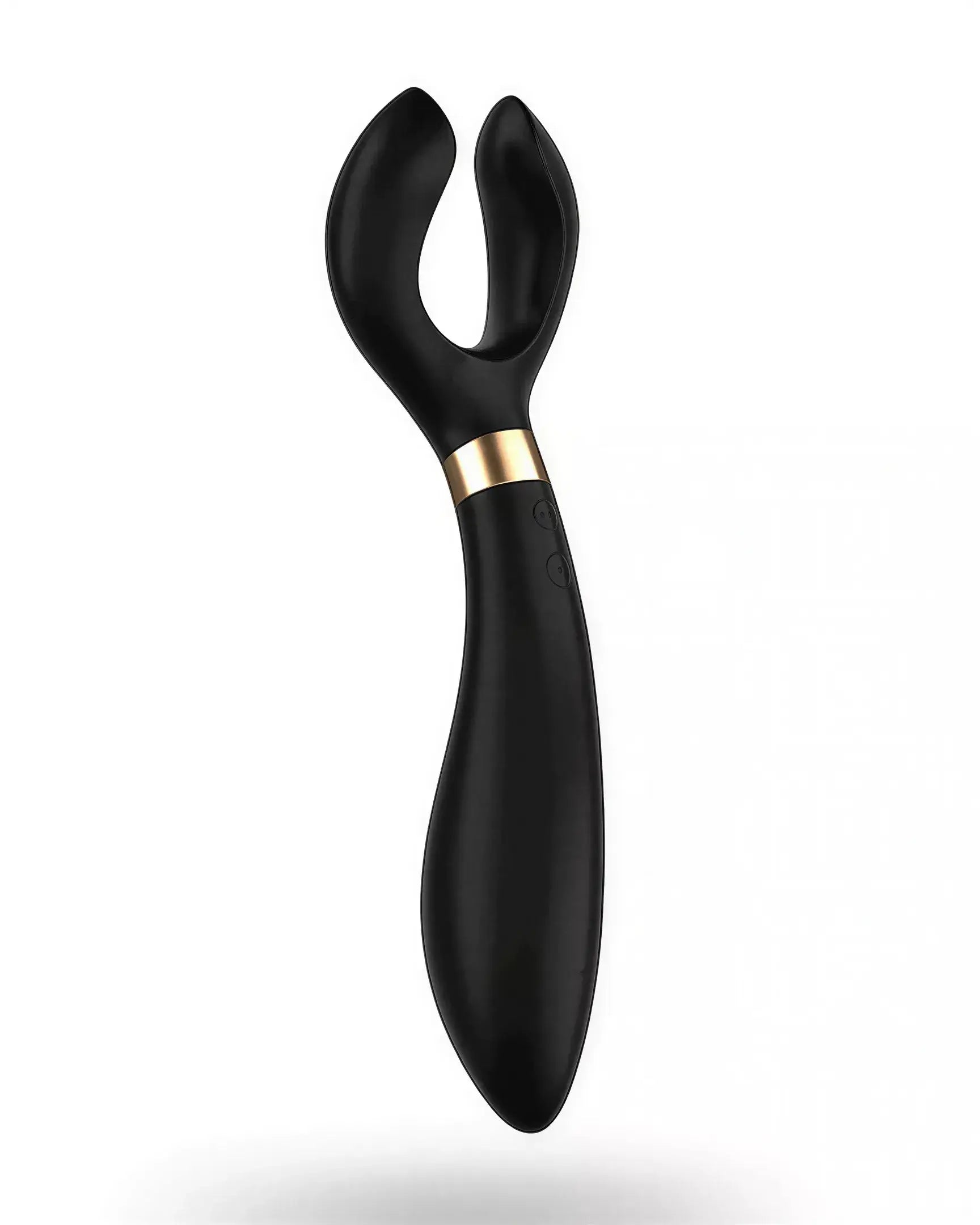 Satisfyer Endless Fun in black with a gold accent, featuring a unique forked design for targeted stimulation.