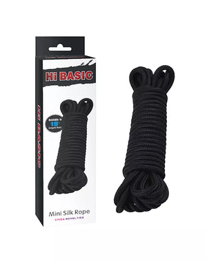 Black mini silk rope with packaging labeled 'Hi Basic' on a white background