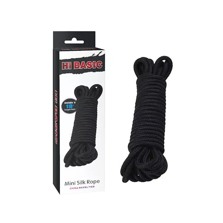 Black mini silk rope with packaging labeled 'Hi Basic' on a white background