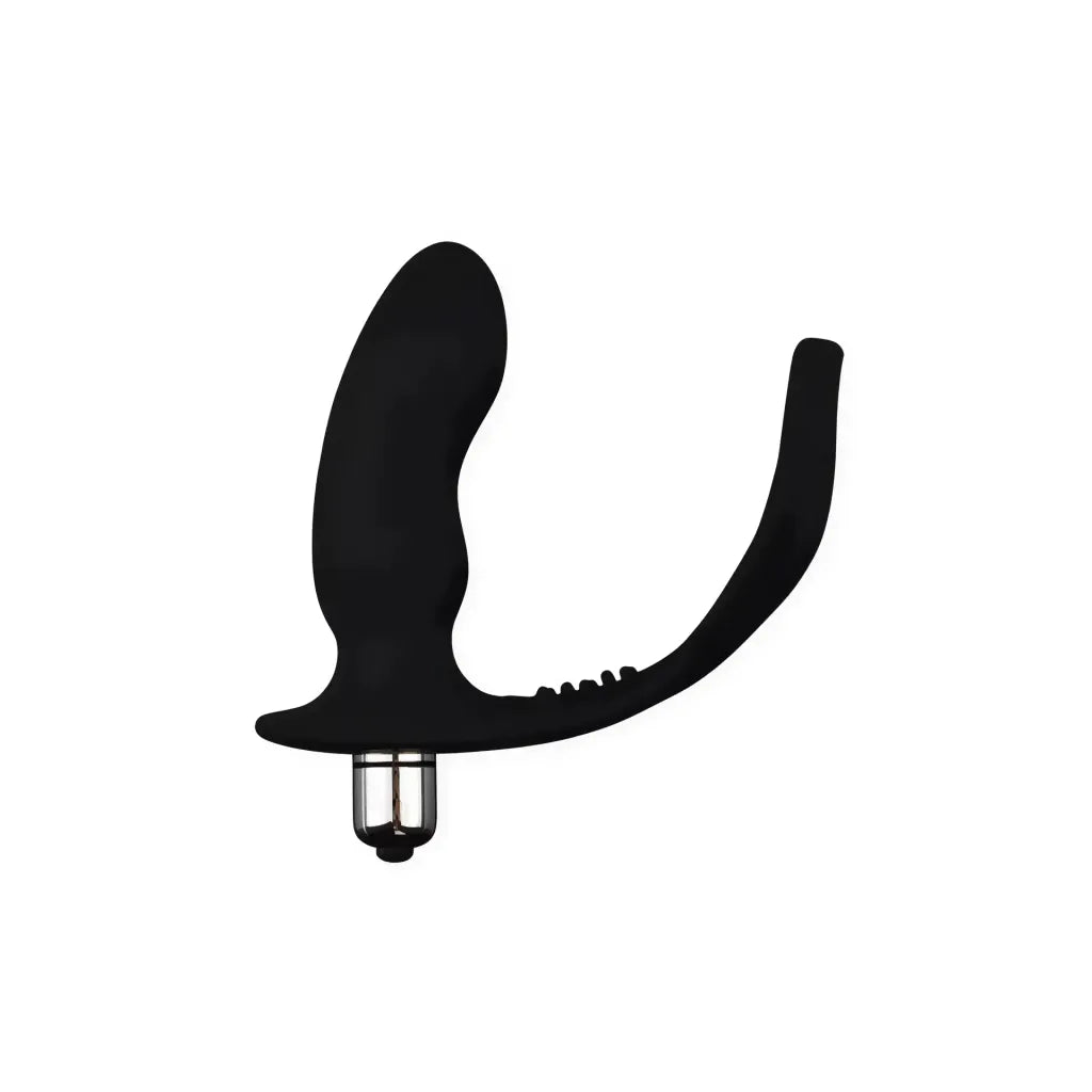 Black GK Power cockring with a curved design and textured surface for enhanced stimulation.